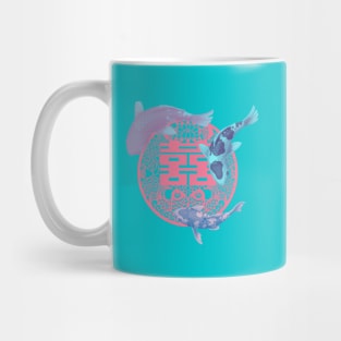 Double Happiness Koi Fish Turquoise with Red Symbol - Hong Kong Retro Mug